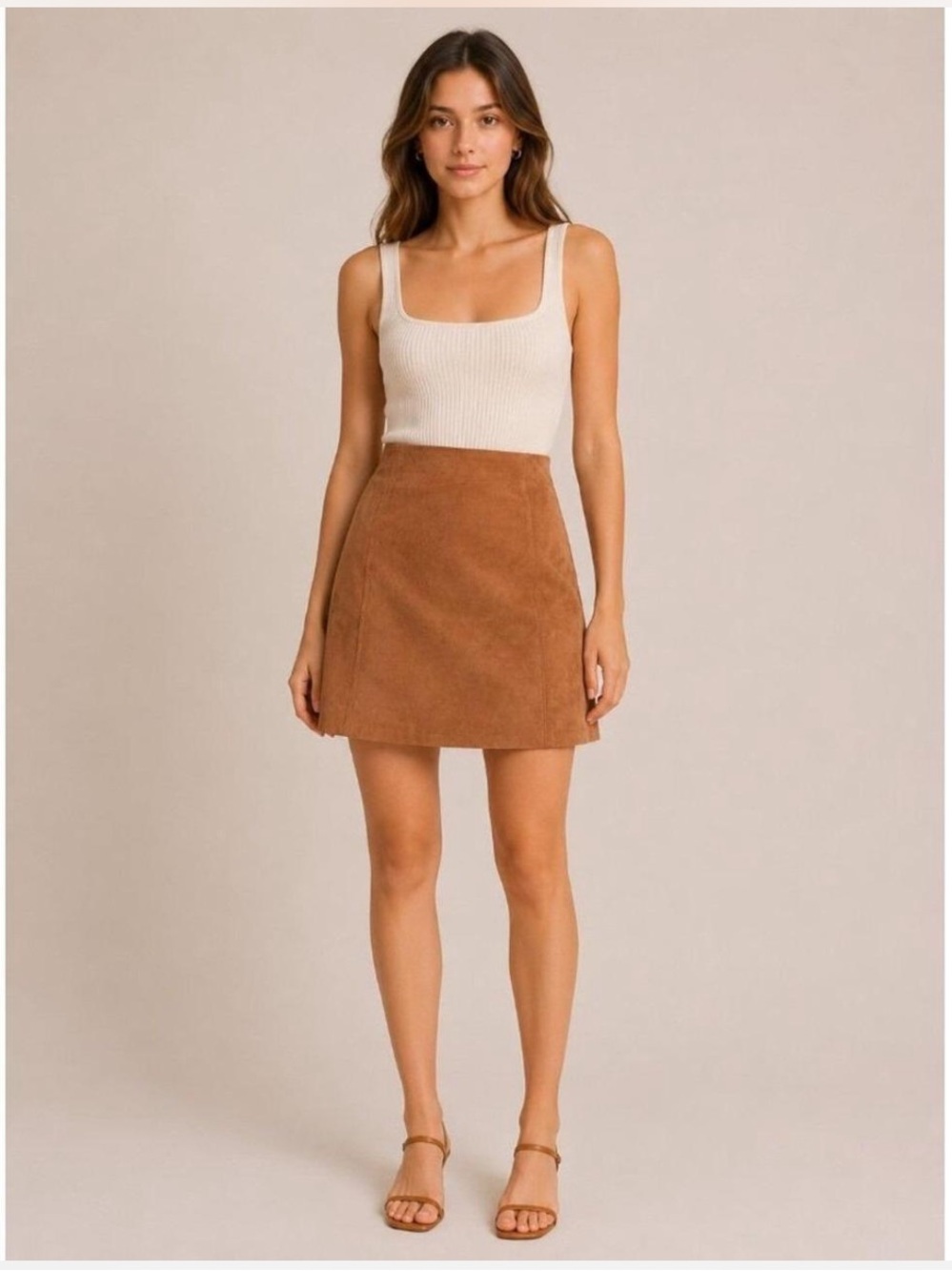 Babaton Brown Faux Suede A-Line Skirt